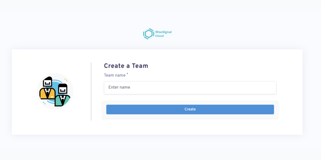 Screen to create a team on WooSignal
